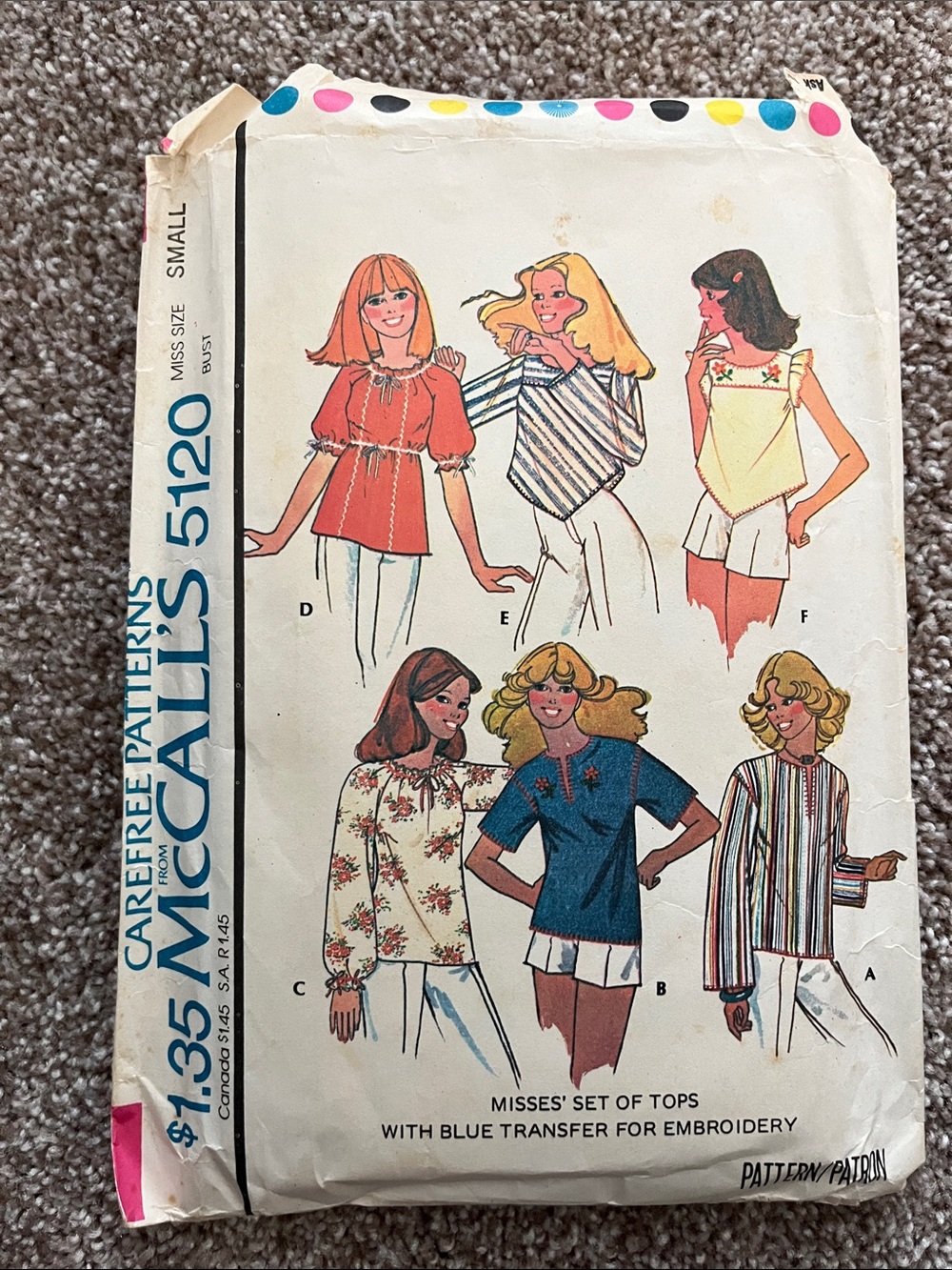 Vintage Sewing Pattern McCall 5120 Size Small Misses Set of Tops from the 80s